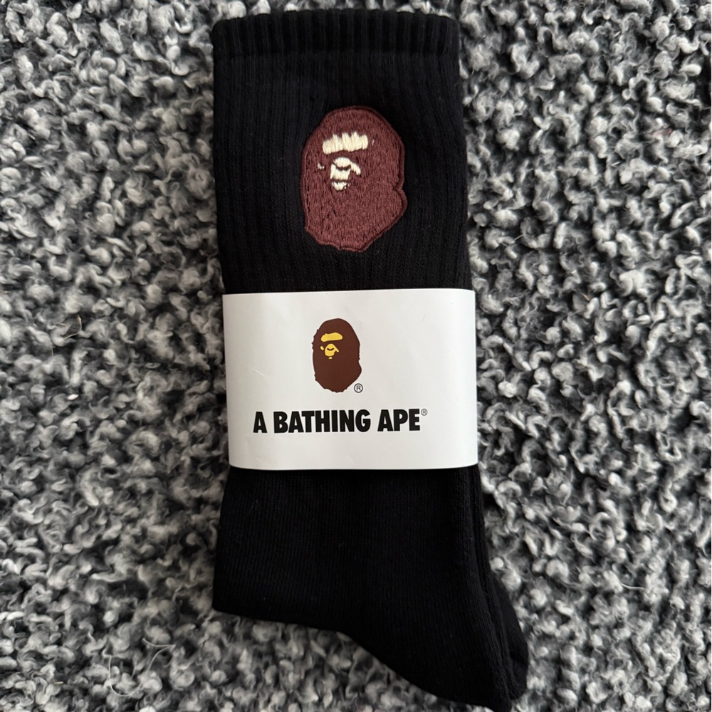 Men’s A Bathing Ape Socks, BAPE, Black, Embroidered, NEW